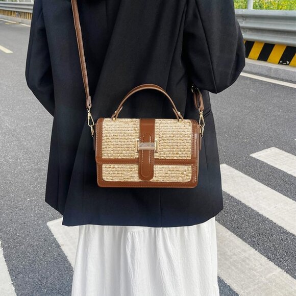 Women Straw Crossbody Bag Summer Beach Purse Woven Shoulder Handbag - Picture 3 of 6